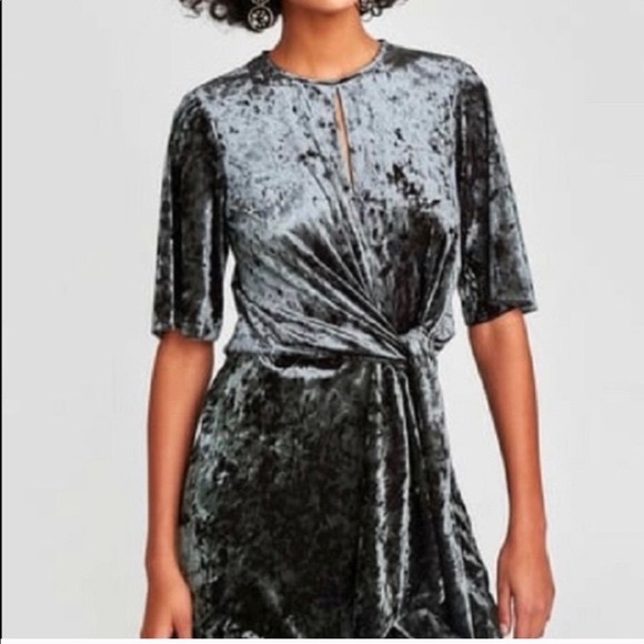 Zara Velour Dress with Tie Front - Picture 1 of 5